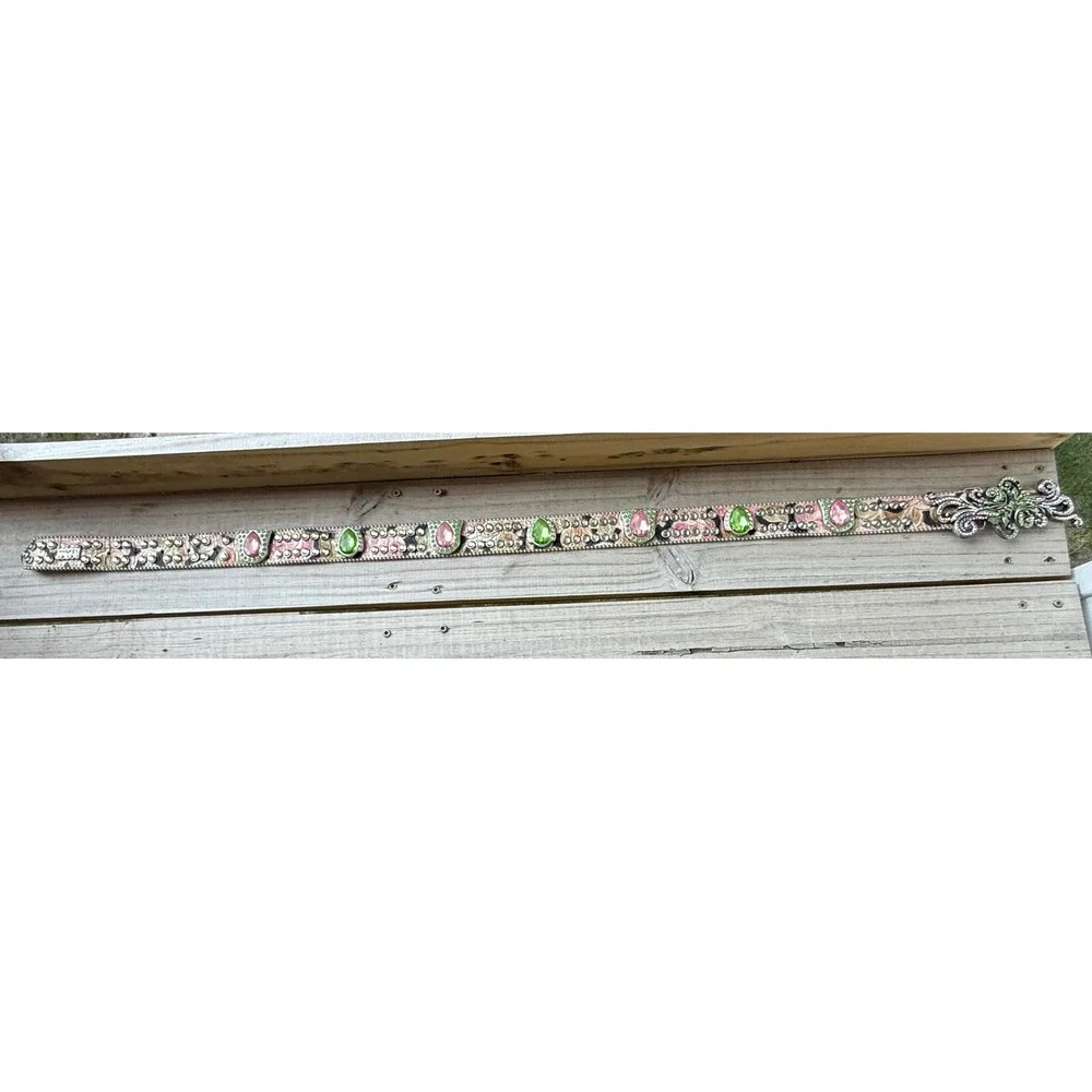 BB Simon Made in Italy Swarovski Crystal Belt – Floral Rainbow Buckle – Size XL